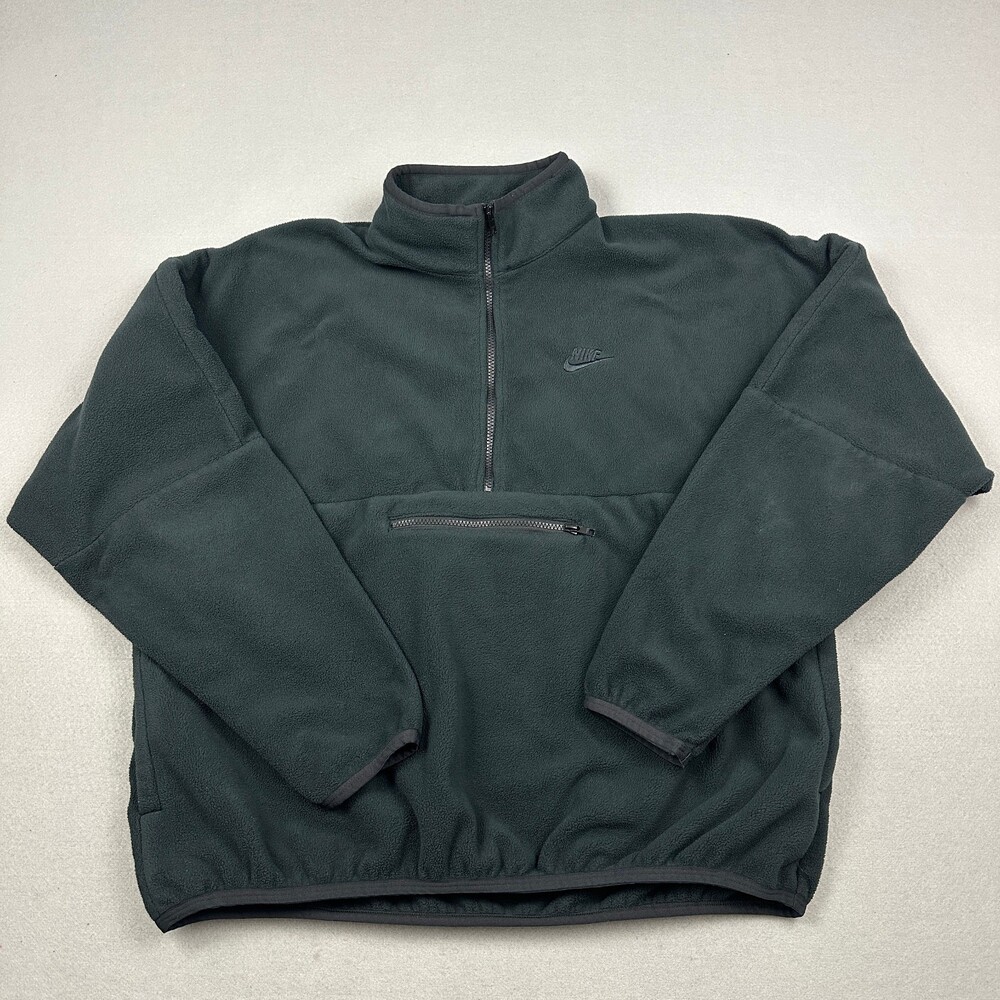 Nike Fleece Jacket Men Large Black Solid Winterized 1/4 Zip Anorak Pullover L